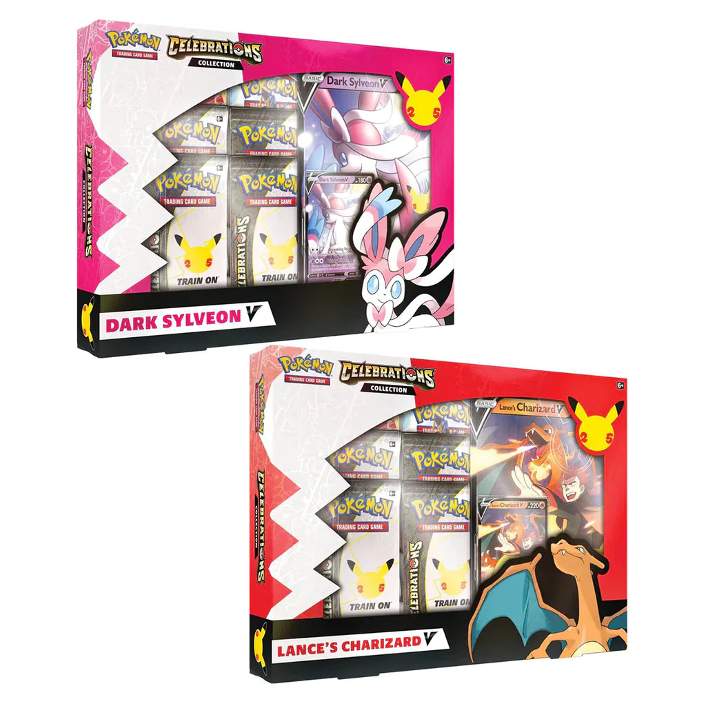 Pokemon TCG Celebrations Collections - V Box (Lance’s Charizard V and Dark Sylveon V)